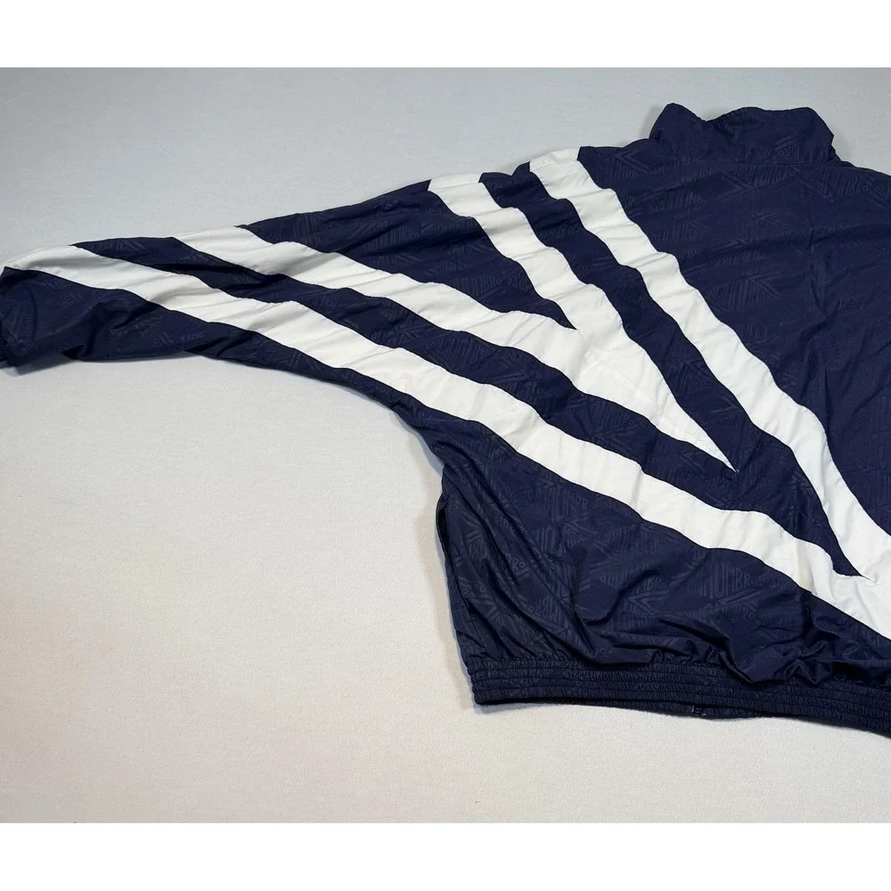 Vintage Umbro Jacket Mens XL Blue White Stripe Full Zip Windbreaker Soccer 90s